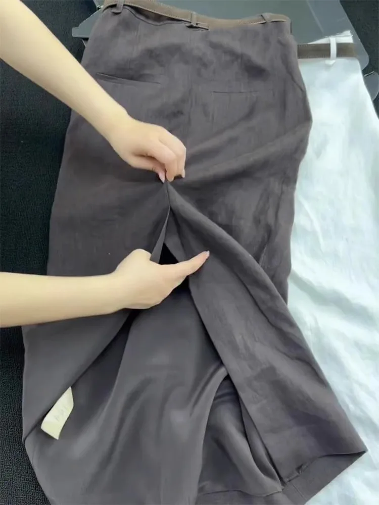 Sukienka lniana w kształcie litery A, spódnica damska, letni trend, wysoki stan, stylizacja do pracy, unikalny design, spódnice o długości do kolan.