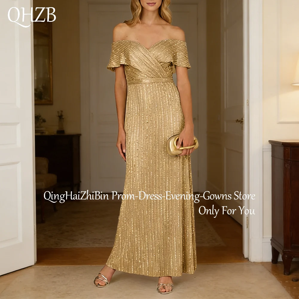 

Customized Gold Luxury Long Evening Dresses for Special Occasions Off Shoulder Ankle-Length Women Gala Prom Party Gowns 2026