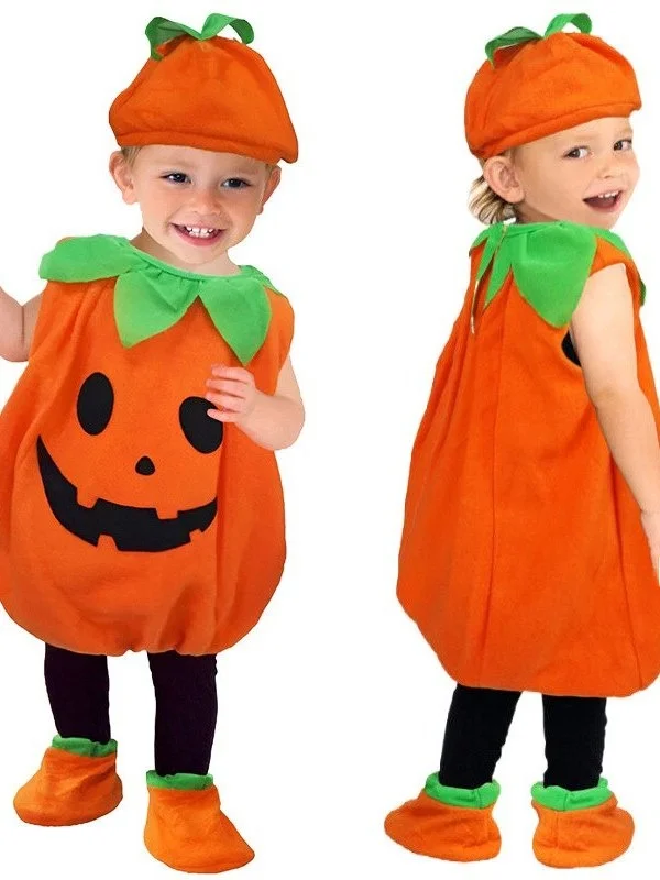 

Cute Pumpkin Shaped Children's Halloween Cosplay Jumpsuit Comfortable Soft Material Cultural Ethnic Style Stage Performance Wear