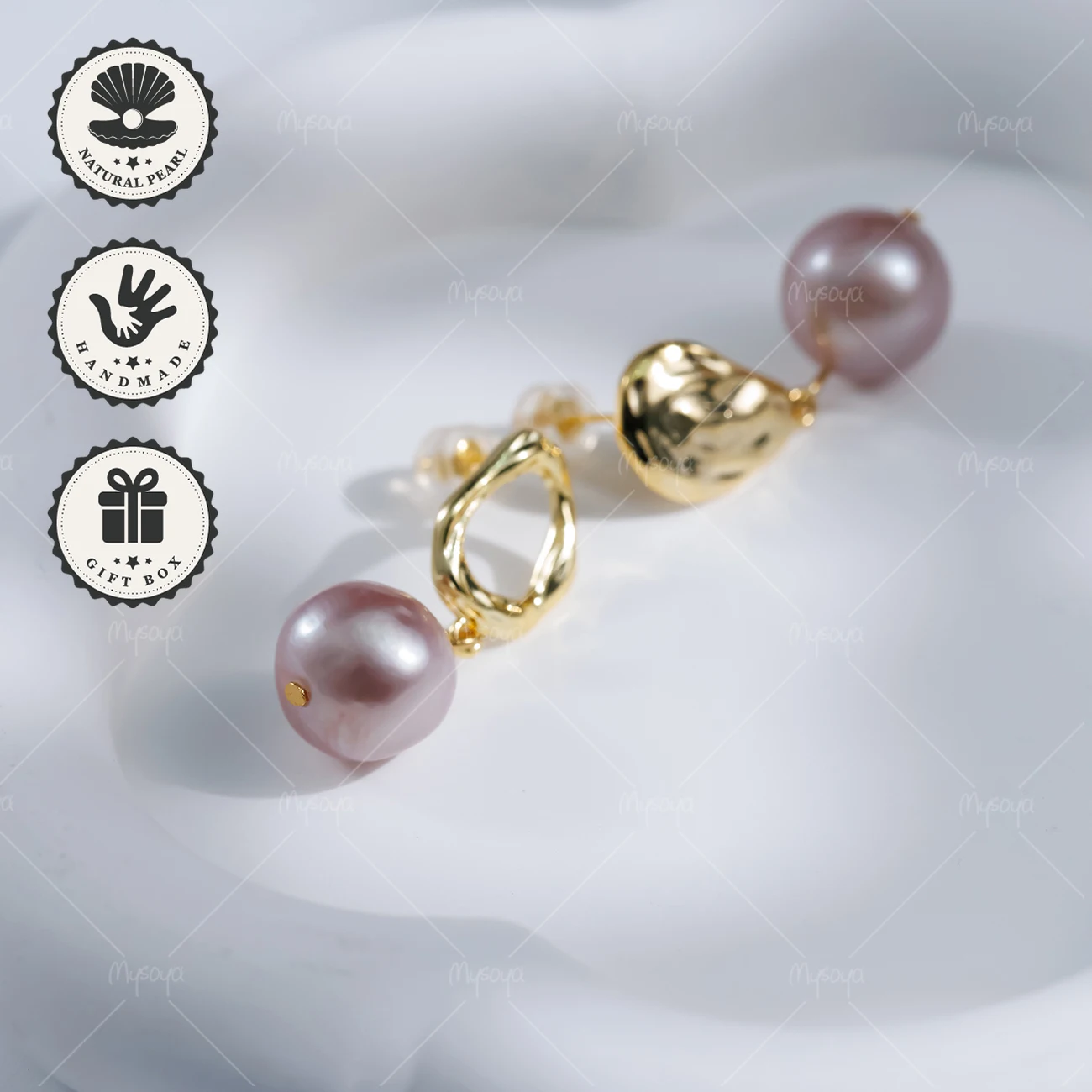 

Серьги-гвоздики MYSOYA с фиолетовым жемчугом Эдисона 11-12 мм, золотистые, в подарочной коробке, подарок на день рождения, подарок на День святого Валентина