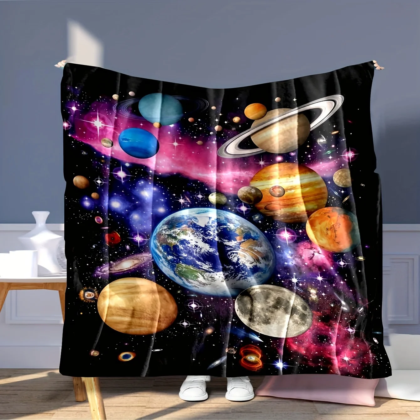 Galactic Planets and Stars Blanket - Soft, Cozy, Stylish Decor for Ultimate Home Comfort and Ideal Gift Choice for Space