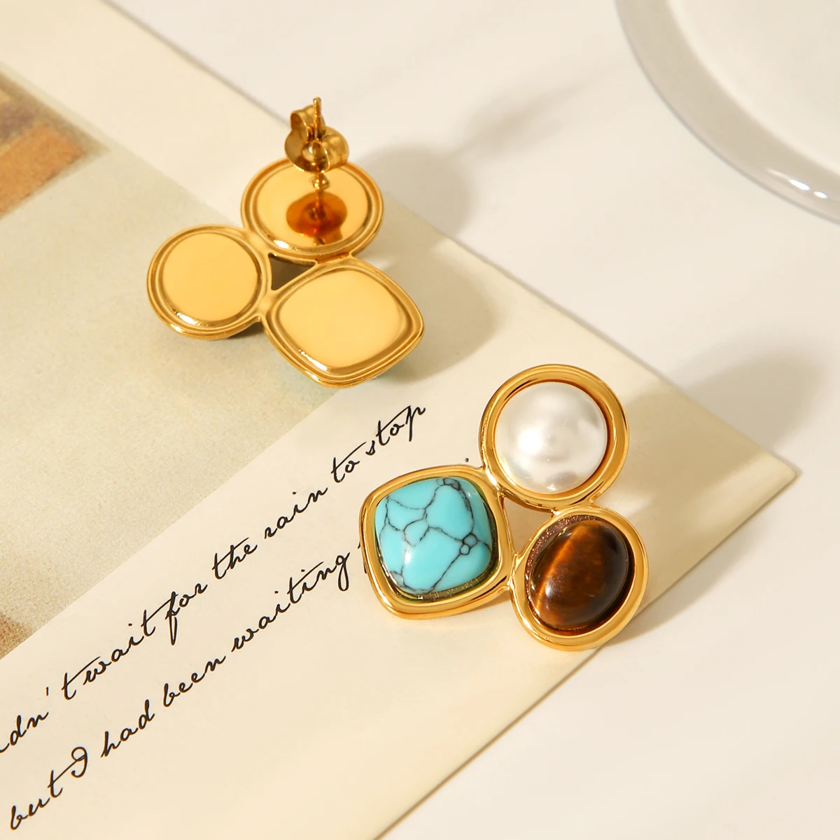 الفولاذ المقاوم للصدأ تصميم فريد من نوعه أقراط مربع الأحجار الكريمة اللؤلؤ المألوف البوهيمي أقراط شخصية ريترو 2025 هدية عيد