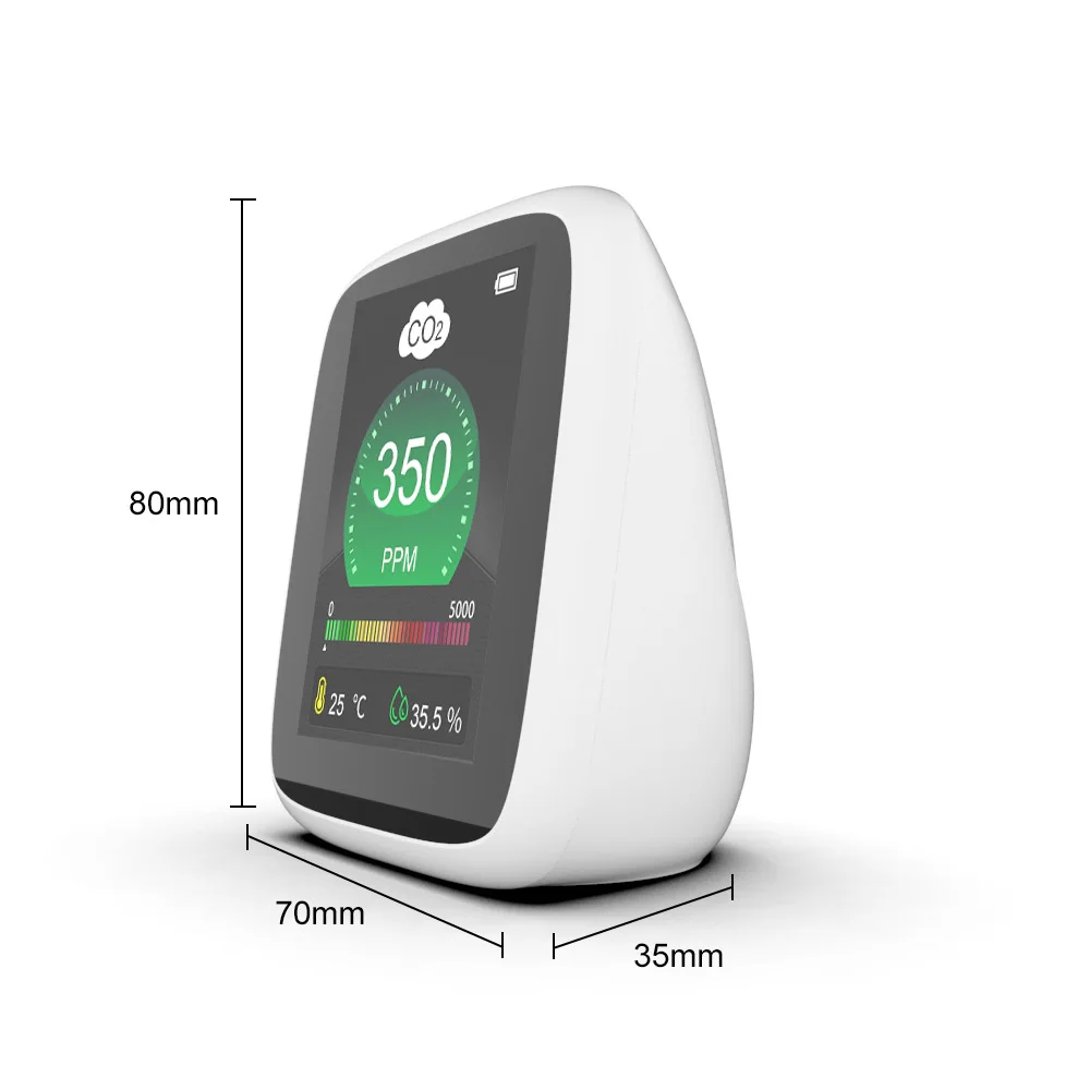 White Mini Carbon Dioxide Monitor LCD Screen Display Rechargeable NDIR Sensor CO2 Meter Gas Detector CE/ROHS Certified Desktop