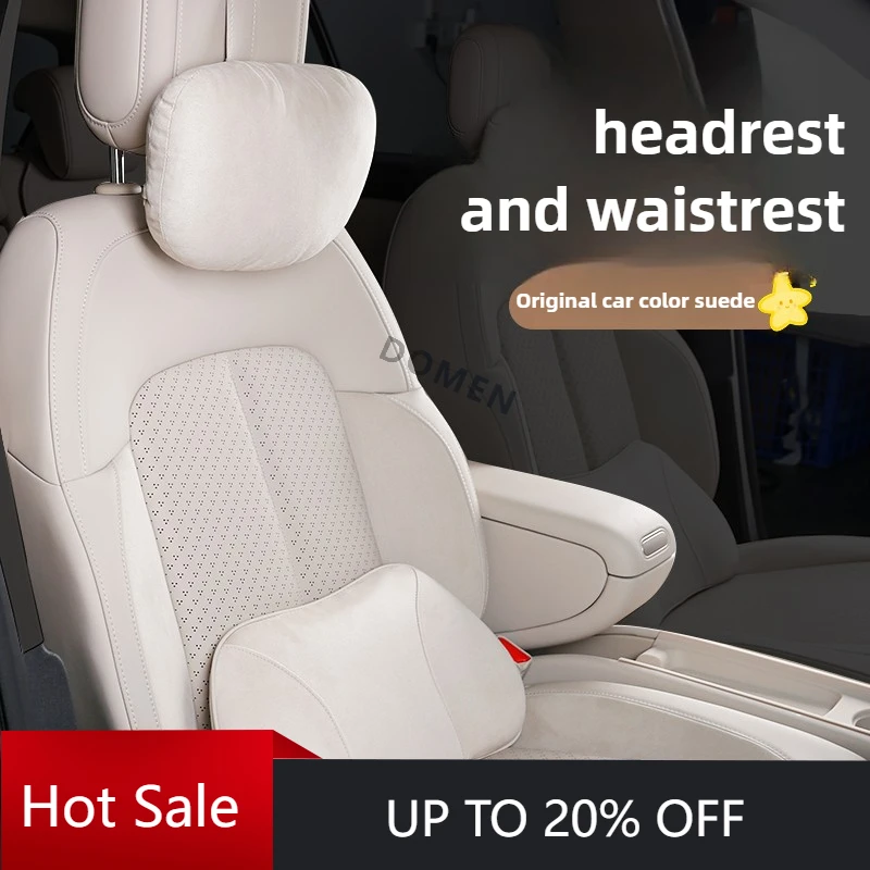 DOMEN New For NIO Firefly Suede Car Seat Neck Pillow Headrest Breathable Waist Lumbar Support Cushion Car Interior Seat Accessor