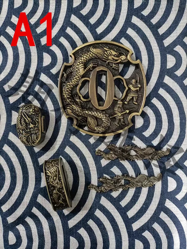 

New Complete Set of Alloy Tsuba,Fuchi,Kashira & Menuki, Universal Fitting Accessories for Japanese Katana Chinese Tang Sword