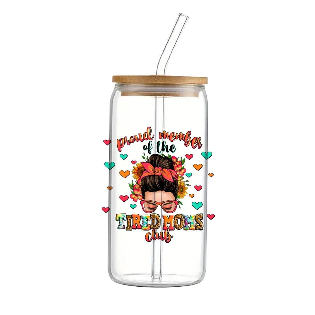 11x12cm Love Mama's Day Pattern UV DTF Transfer Sticker Waterproof Transfers Decals For 16oz Glass Cup Wrap Stickers