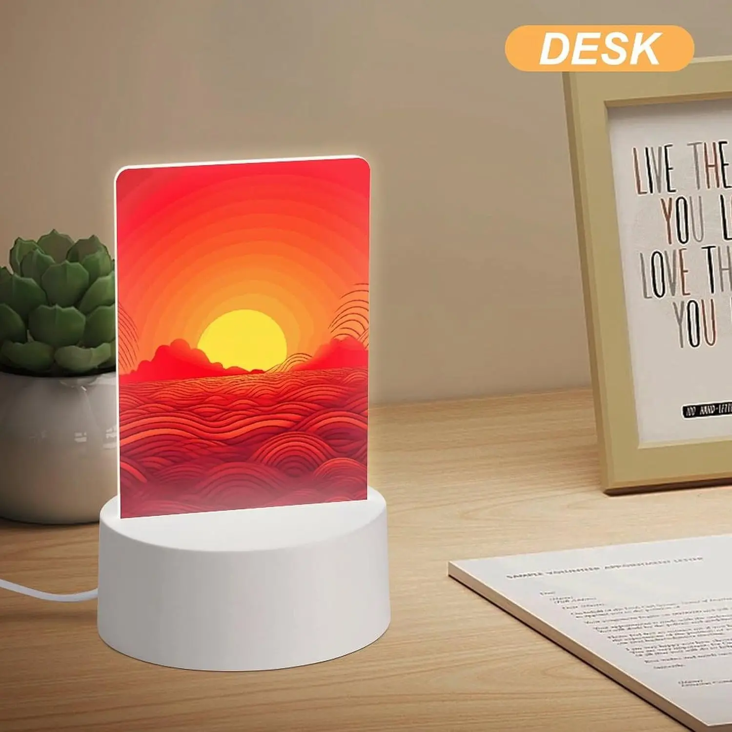 Retro Ocean Sunset Wave Acrylic Night Light, LED Bedside Lamp Landscape Bedroom Home Decor Gift