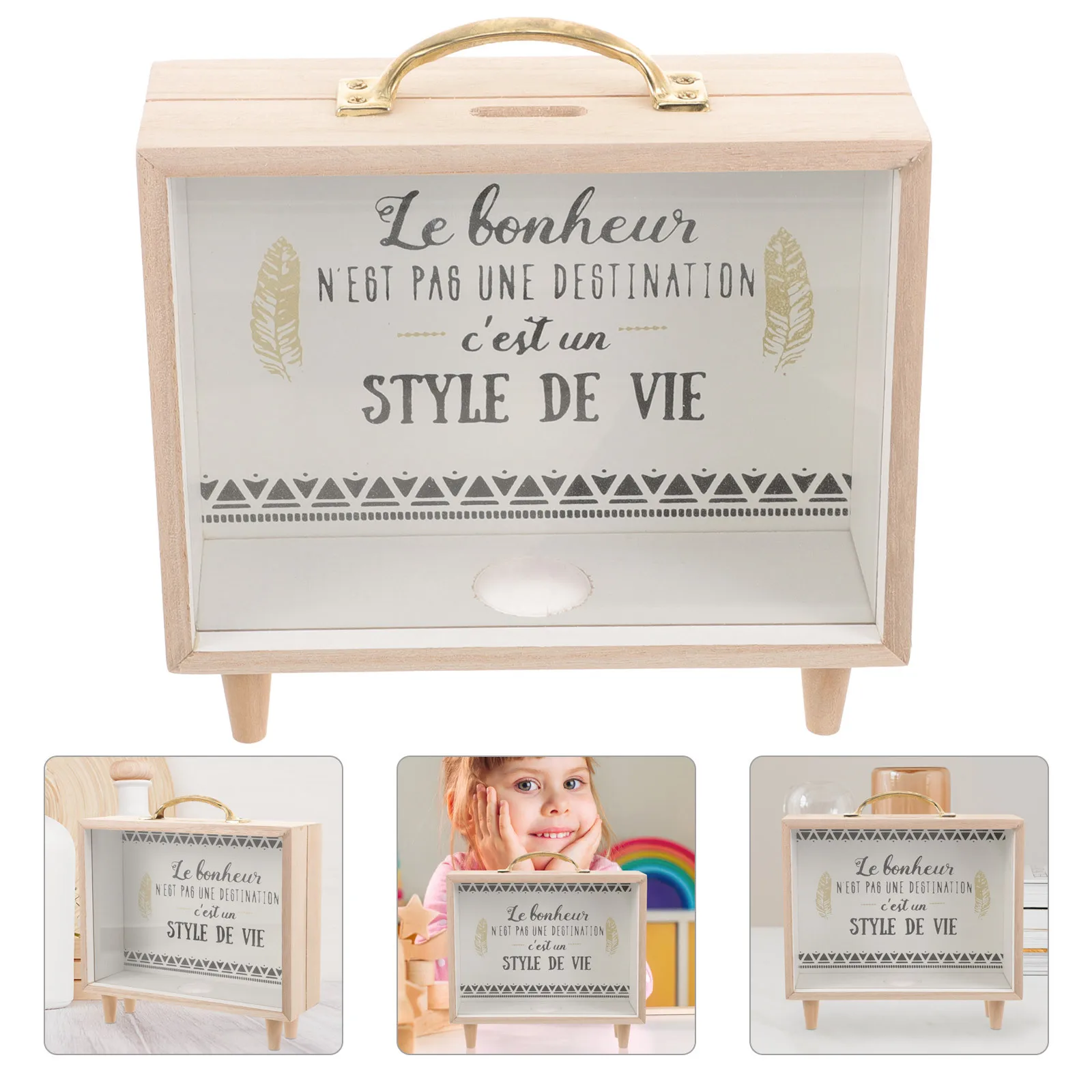 

Wooden Piggy Bank Clear Window Desktop Coin Holder Storage Box Practical Money Saving Box for Children Bedroom Office