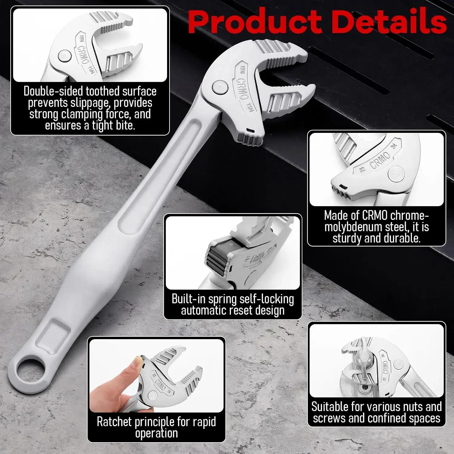 1pcs Self-Locking Spring Ratchet Wrench Heavy-Duty Industrial Crab Claw Wrench for Automotive Piping Manufacturing