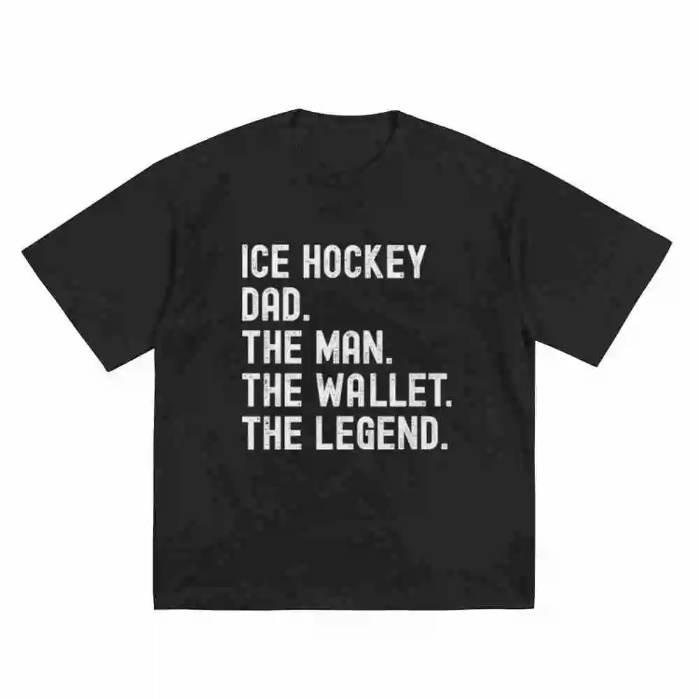 Ice Hockey Dad Back Print Wallet Short Sleeve Tee 100% Cotton T-Shirt