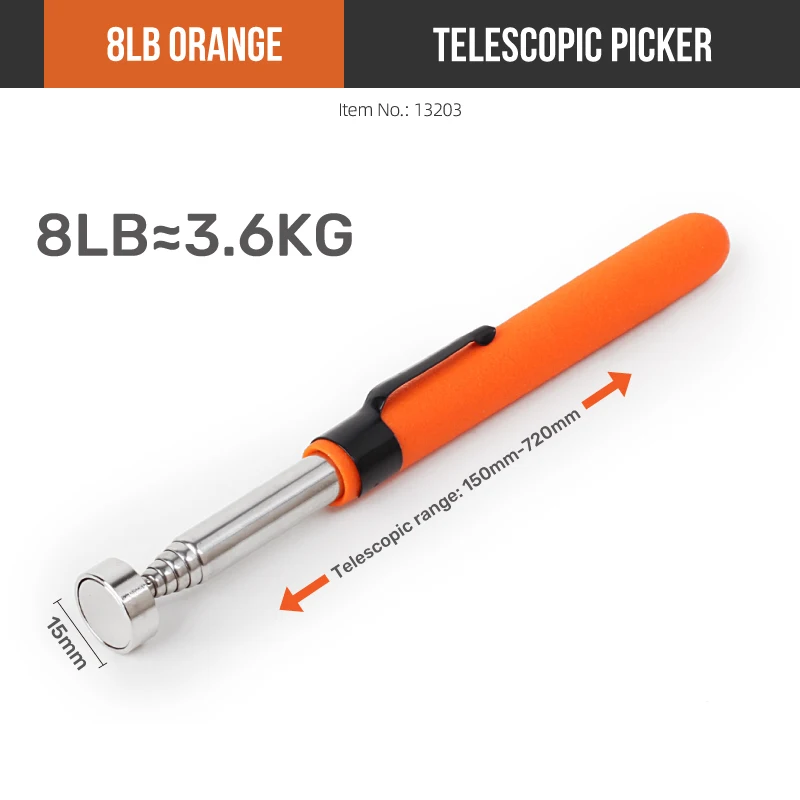 1-teiliger teleskopischer magnetischer Aufnahmestift mit einer Tragfähigkeit von 8 Pfund und einstellbarer Länge für einfaches Aufheben von Muttern und Schrauben in engen Räumen – Detail 10