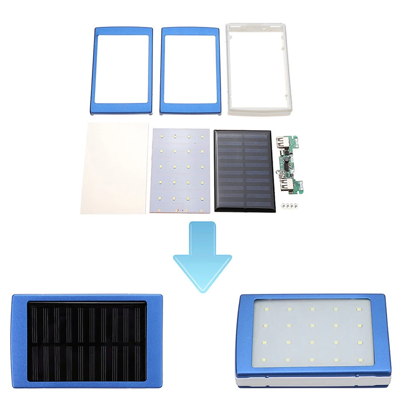 20000mah Solar LED Portable Dual USB Empty Case 5-Cell 18650 Battery Charger Box DIY Case Kit Power Bank No Battery