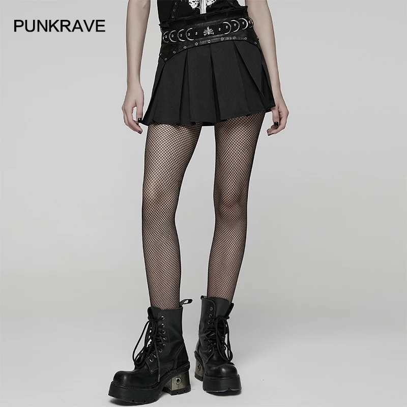 

PUNK RAVE Women's Gothic Patent Glossy Patent Leather Mesh Sexy Unruly Charm Skirt "V"-shaped Waistband Dark Half Skirts