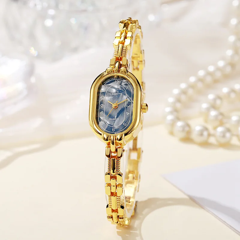 New Vintage Oval Women's Watch, Unique High-End Mother-Of-Pearl Bracelet, Fashionable Ladies' Quartz Wristwatch, Student Style