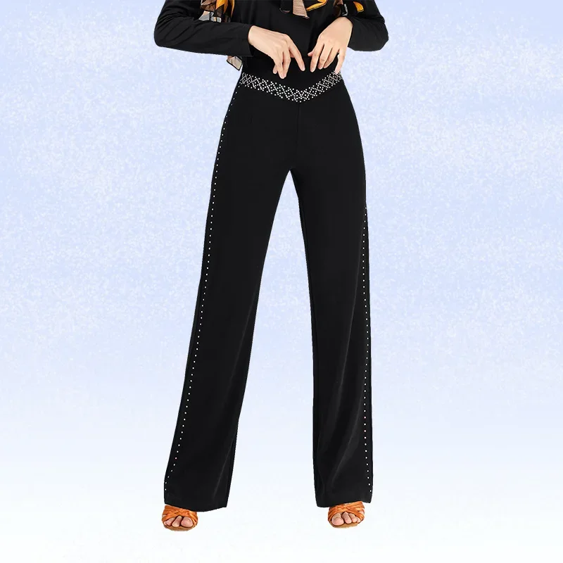 

Брюки для латинских танцев, женские эластичные мягкие удобные брюки с высокой талией для бальных танцев, брюки Jitba для взрослых, танцевальная одежда, черные брюки