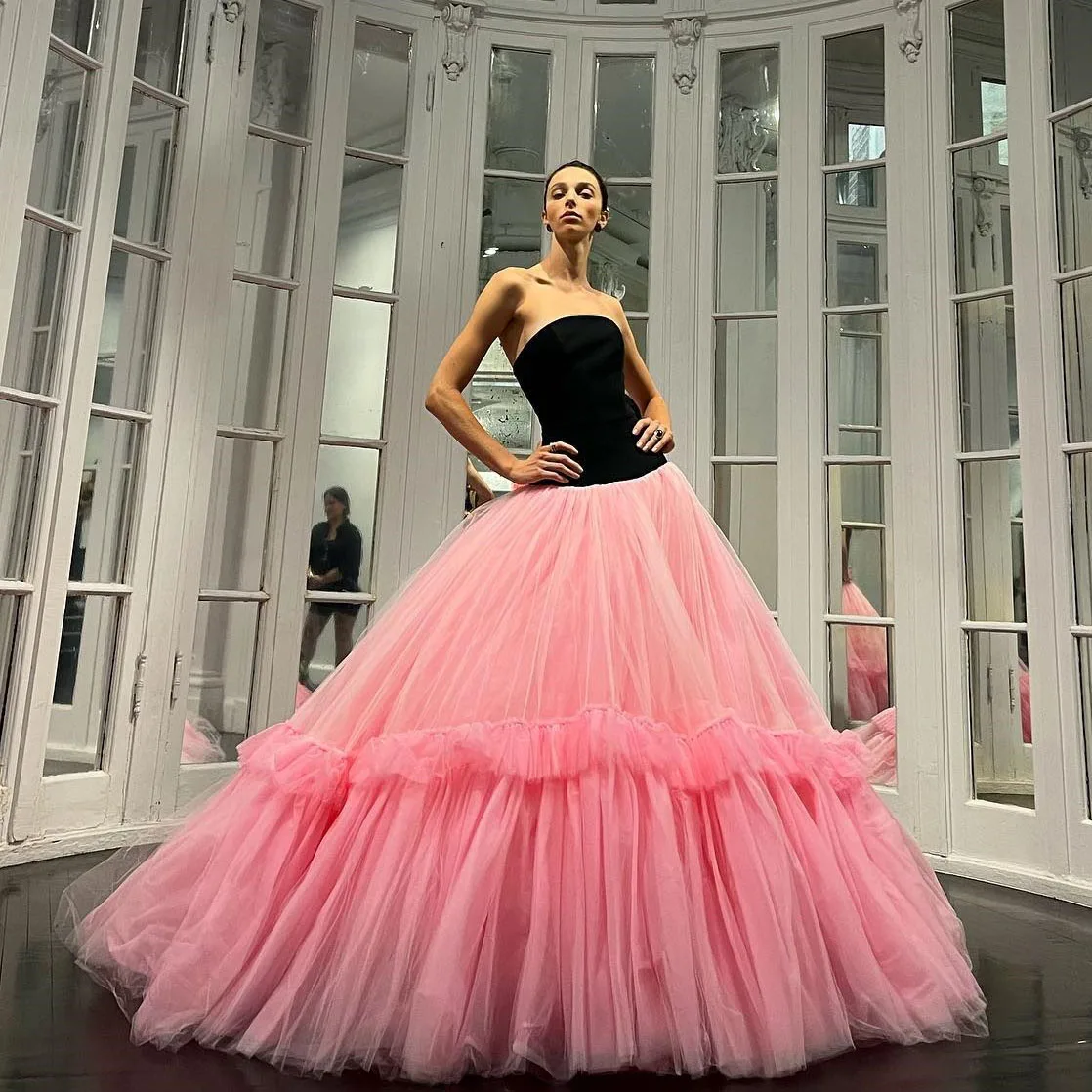 

Charming Ball Gown Tulle Prom Maxi Skirt Pink Ruffled 9 Layers Tulle Long Prom Skirt Elastic Waist Photo Shoot Skirt Custom Made