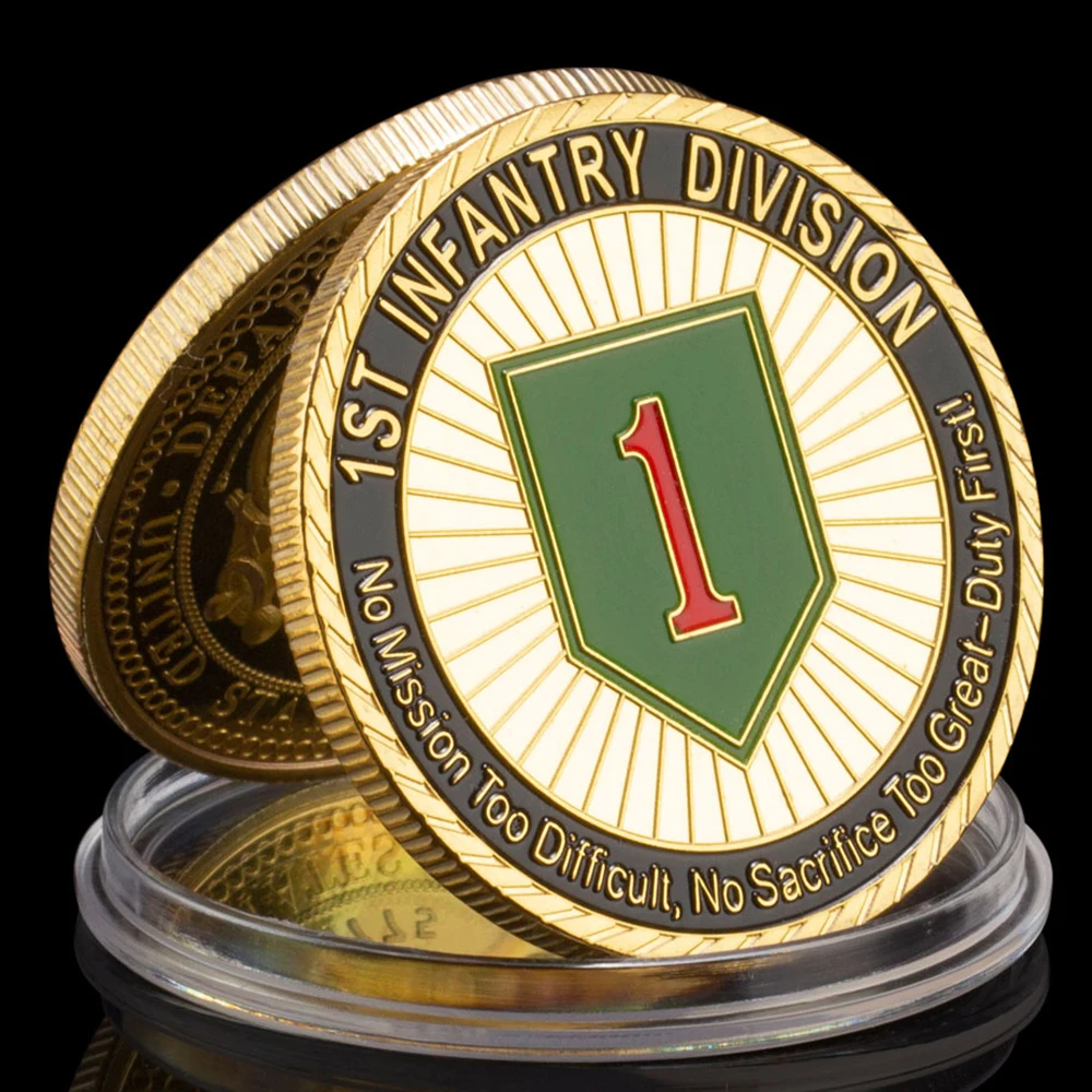 United States of America 1st Infantry Division Commemorative Coin Department of The Army Souvenir Gold Plated Challenge Coin