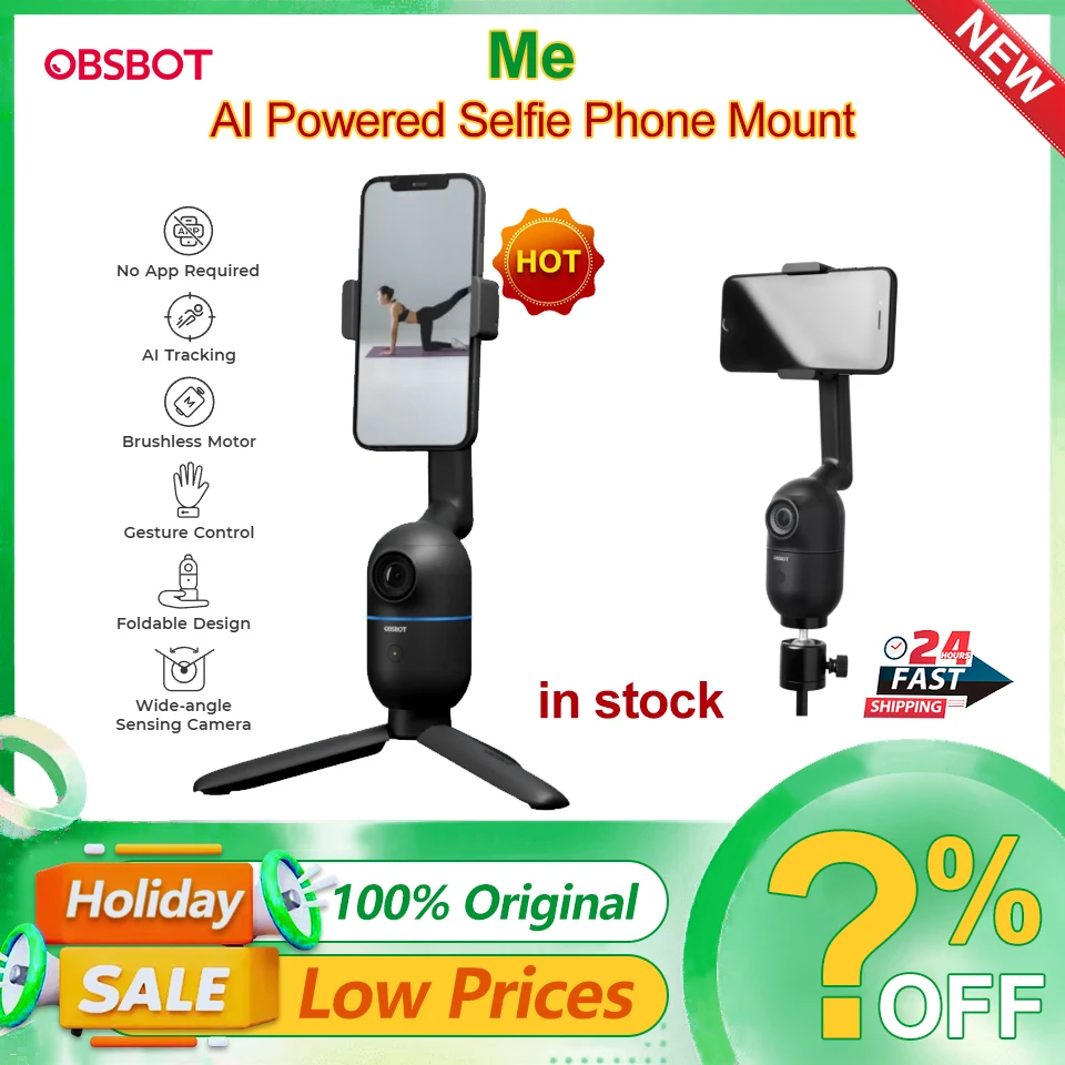 NEW OBSBOT Me AI Powered Selfie Phone Mount Auto Tracking Quick Pick Smartphone Gimbal for Vlog Live streaming Photo Video Call