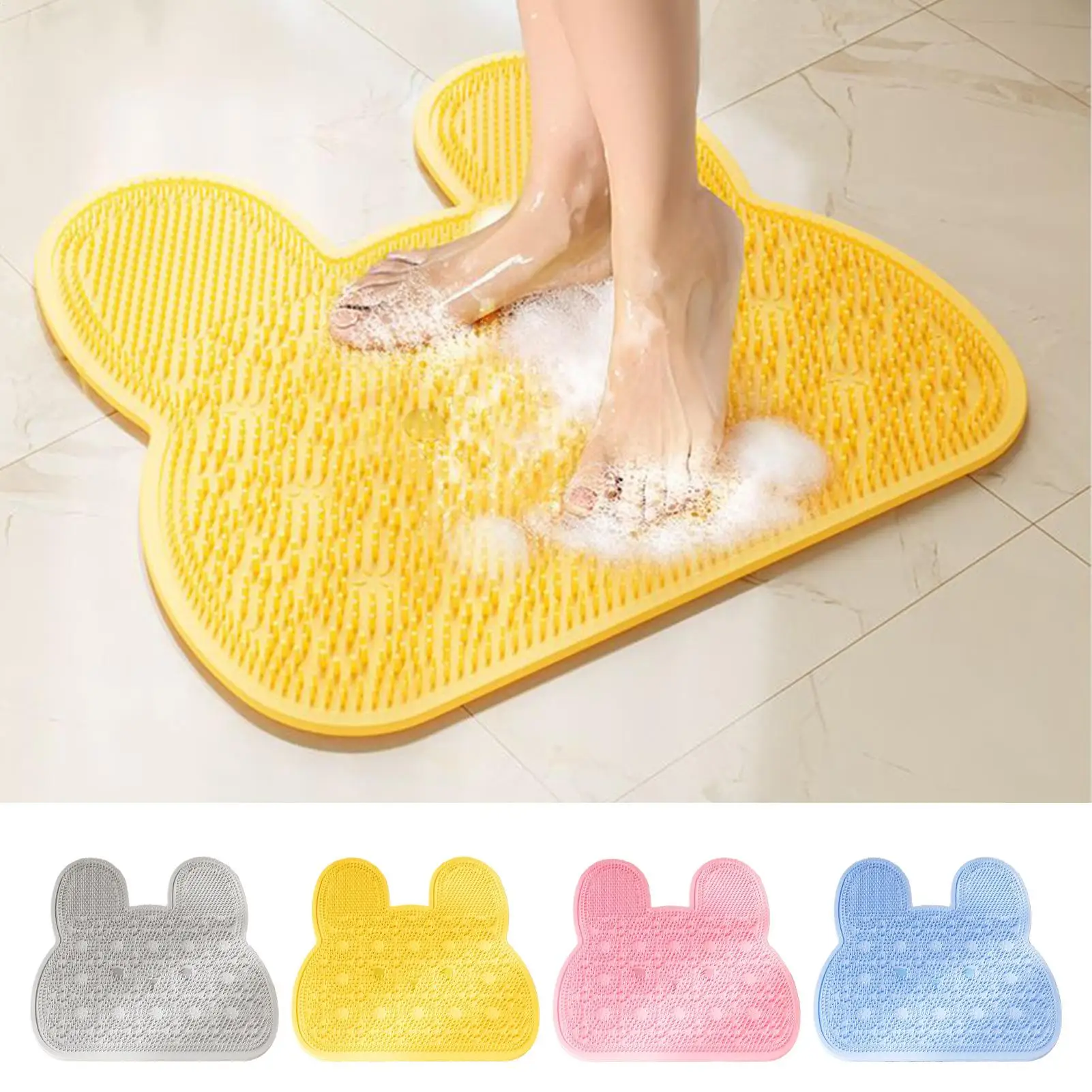 Silicone Massage Shower Mat Non-slip Wash Foot Pad Foot Exfoliating Bathroom Rub Back Brush with Sucker Bath Massage Brush Pad