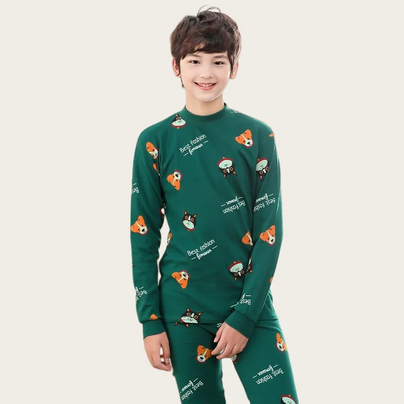 Spring Autumn Winter Children‘s Pure Cotton Long-sleeved Underwear Set Boys Printed Thermal Underwear Students Cotton Sweater