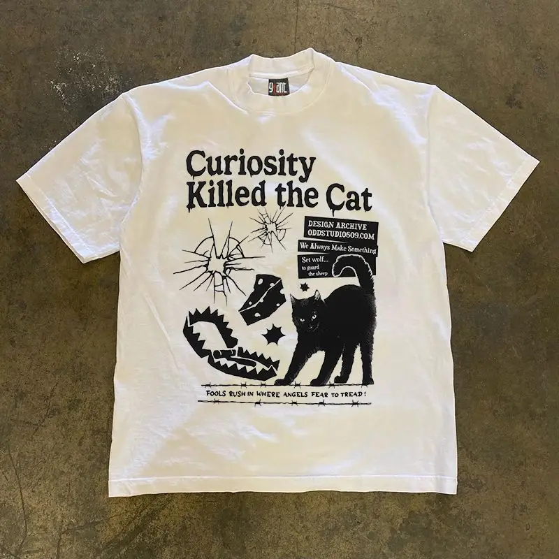 

Niche Blockbuster Cartoon Cat Restoring Ancient Ways Isleeve T-shirt Unique Loose and Comfortable Jacket for Men and Women