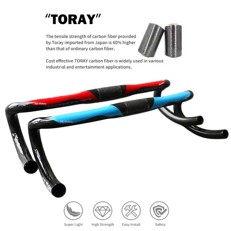 TEMANI Ergonomic Full Carbon Drop Handlebar 400-440mm Lightweight Comfort Professional Road Racing Bike Cycling Accessories