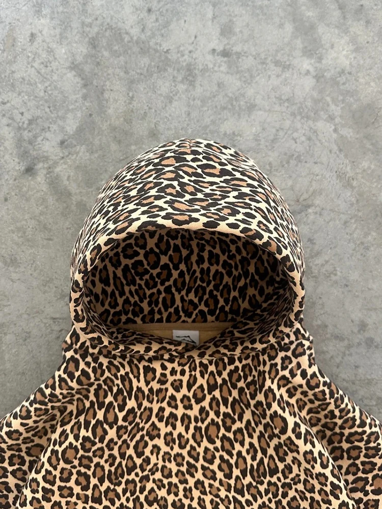 American Retro Leopard Print Hoodies Women Men Autumn Long Sleeve Tops Hood Shirt Streetwear Hip Hop Pullover Y2K Sweatshirt New
