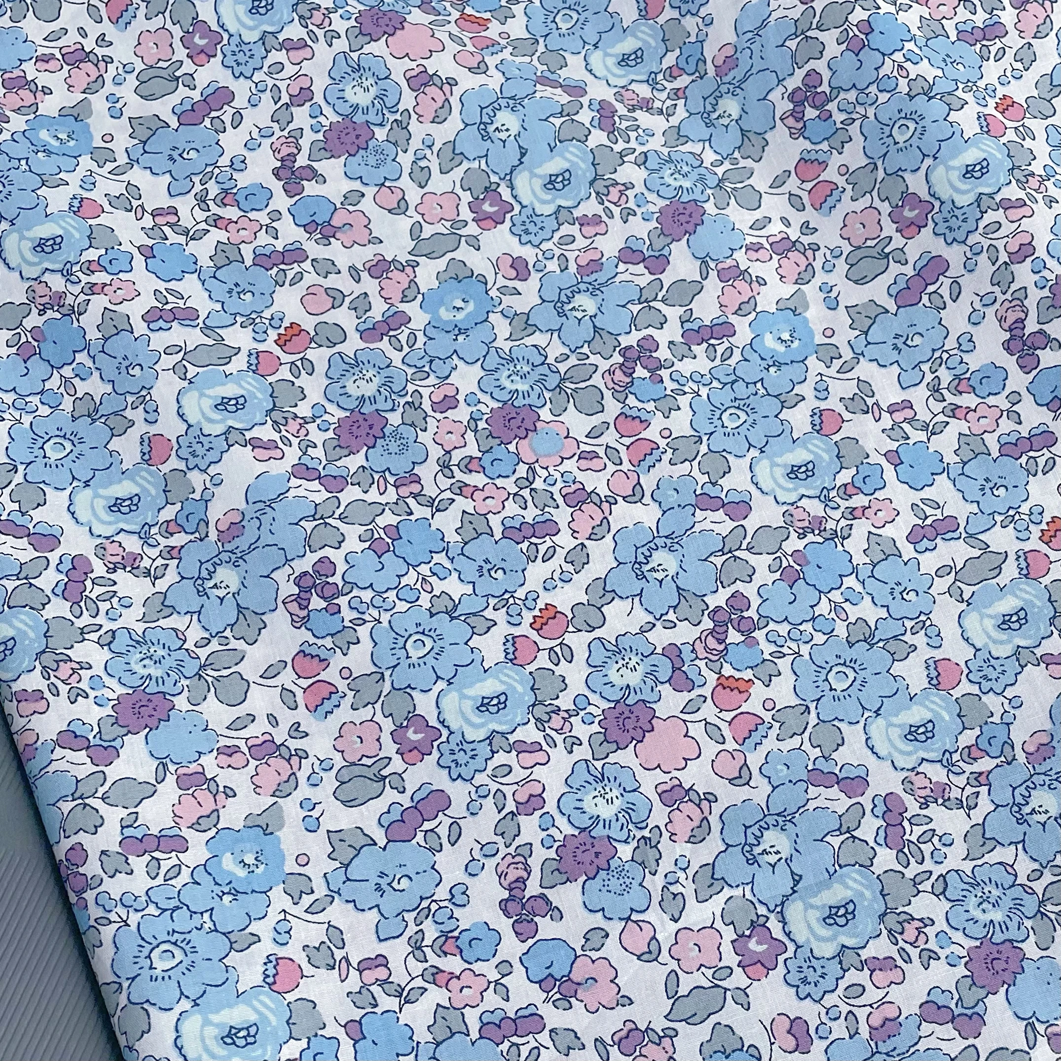 Claire Blue Floral 100% Cotton Poplin Fabric 40S Like Liberty Digital Printed For Sewing Cloth Dress Skirt Kids Designer Design