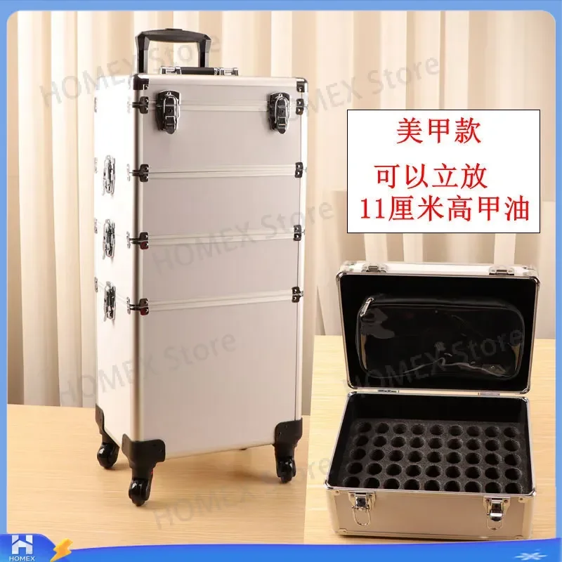 Professional Makeup Case Large Capacity Multi Layer Cosmetic Organizer Box with Telescopic Rod for Manicure Tattoo Nail Art