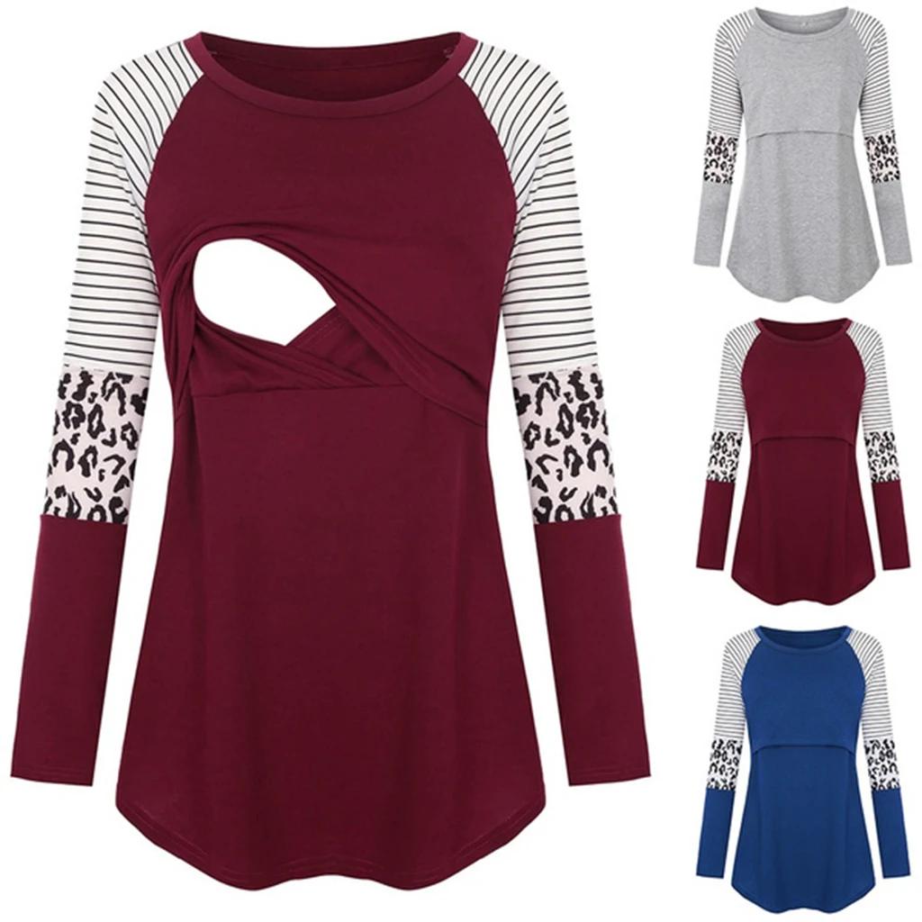 Frauen Mutterschaft Langarm Stillen Patchwork Farbe Tops Stillen Bluse – Detail 2