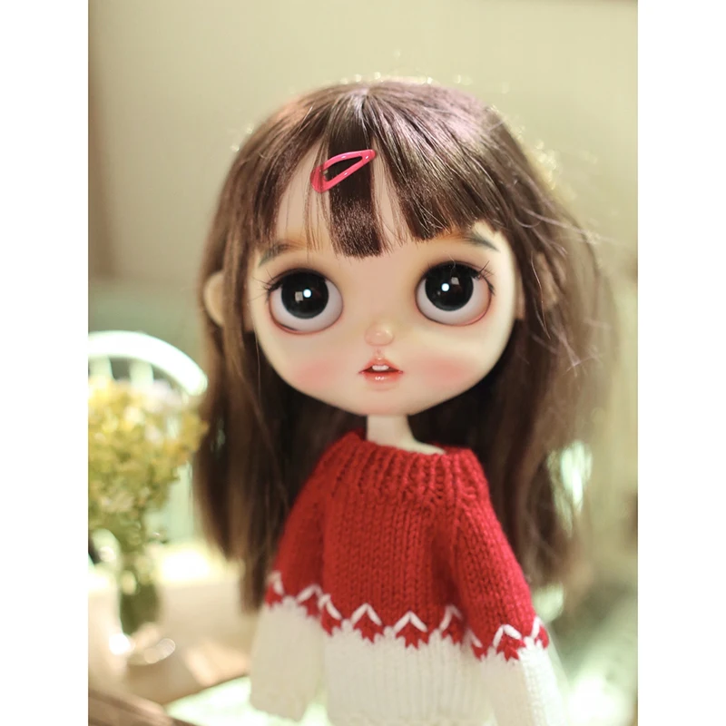 1Pcs Blythe Doll Clothes Autumn Knitted Sweater Long-Sleeved Tops O-Neck Knit Pullover for Blyth OB24 Licca Pullip Dolls Outfits