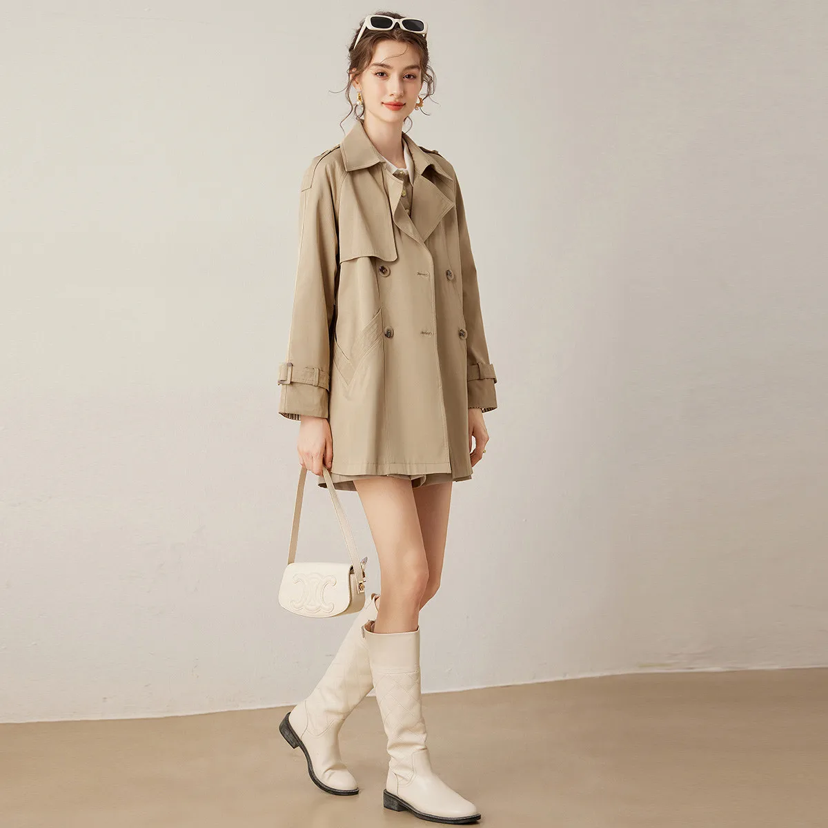 LOUIS YAO Cappotto oversize di media lunghezza tinta unita 2025 Trench da donna con maniche raglan con colletto a bavero stile pendolare autunnale