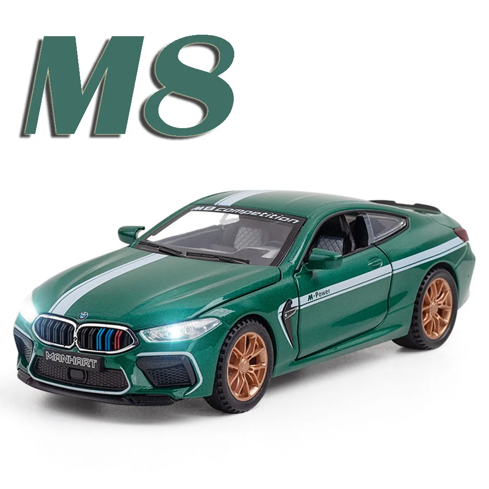 1:32 스케일 M8 모델 장난감 미니어처 슈퍼카 합금 다이캐스트 스포츠카 사운드 라이트 도어 오픈 풀백 장식품 어린이 선물용