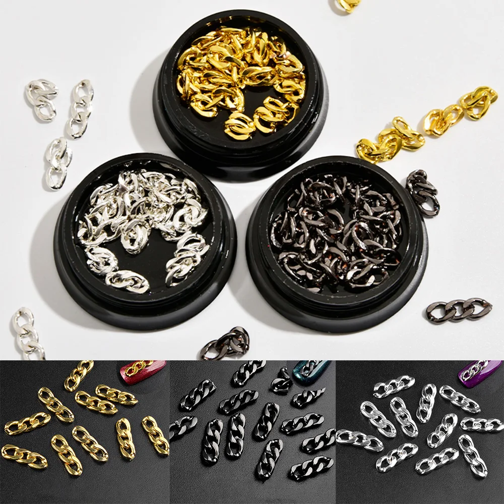 

20Pcs 3D Metal Chain Nail Charms 4mm Twisted Ring Gold Silver Black Alloy Punk Nail Art Rhinestones For Manicure Accessories