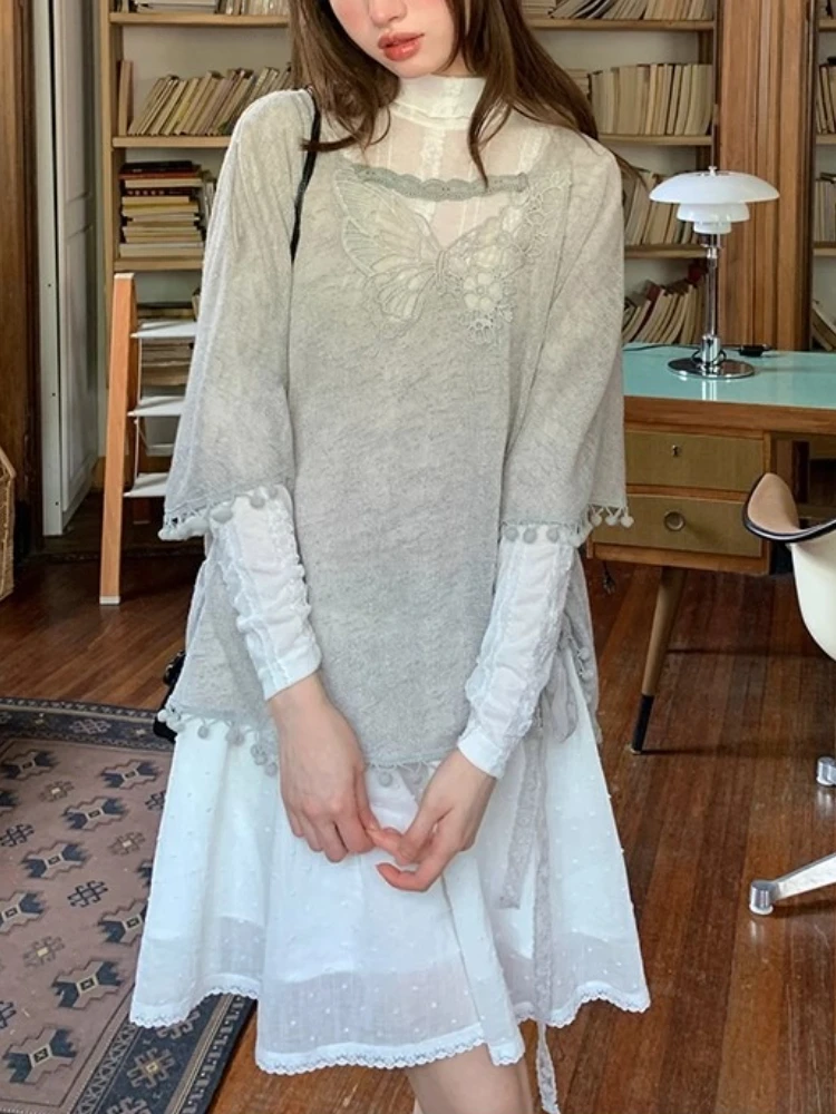 

Японский Kawaii Y2k Эстетический шикарный офисный женский дизайн с кисточкой-бабочкой Элегантные женские топы Корейский модный женский комплект из двух предметов