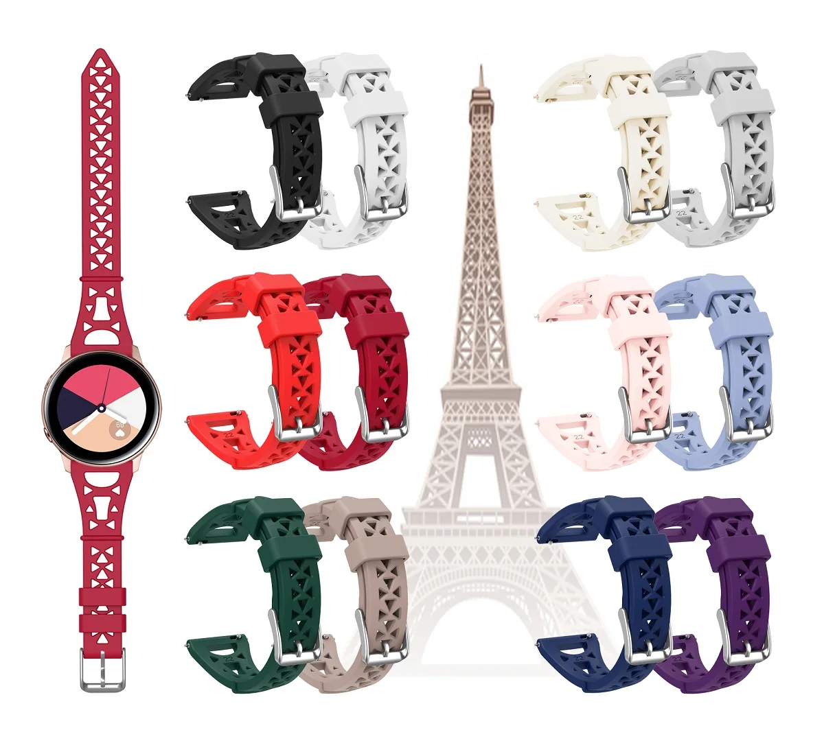 삼성 갤럭시 워치 액티브 2 용 20mm/22mm 실리콘 밴드, 42mm/41mm, 삼성 기어 S2 클래식 스포츠 타워 모양 시계 팔찌 밴드