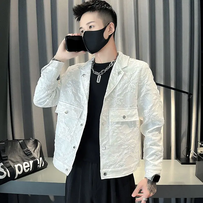 GELITAYIN Man Coat Spring Autumn Graphic Wite Cargo Jacket For Men Cheap Sale Casual Joker High Quality Clothes Offer Deals Y2k