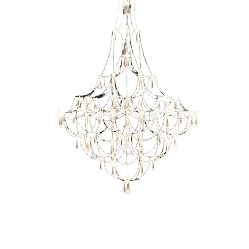 

Empty living room light cube chandelier duplex stairs light luxury dining room Gypsy star firefly crystal engineering lamp