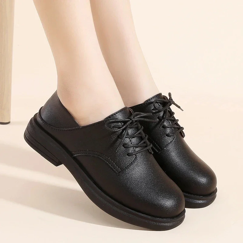 First Layer Cowhide Spring women's Shoes British Style Small Leather Shoes women's Deep Mouth Single Shoe Loose Big Head Retro