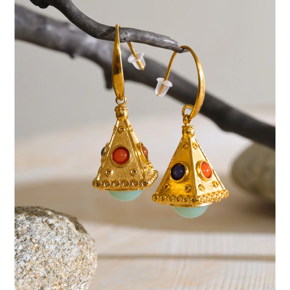 Yhpup Stainless Steel Triangle Resin Drop Earrings Hypoallergenic Metal Gold Color French Trendy Jewelry Gift