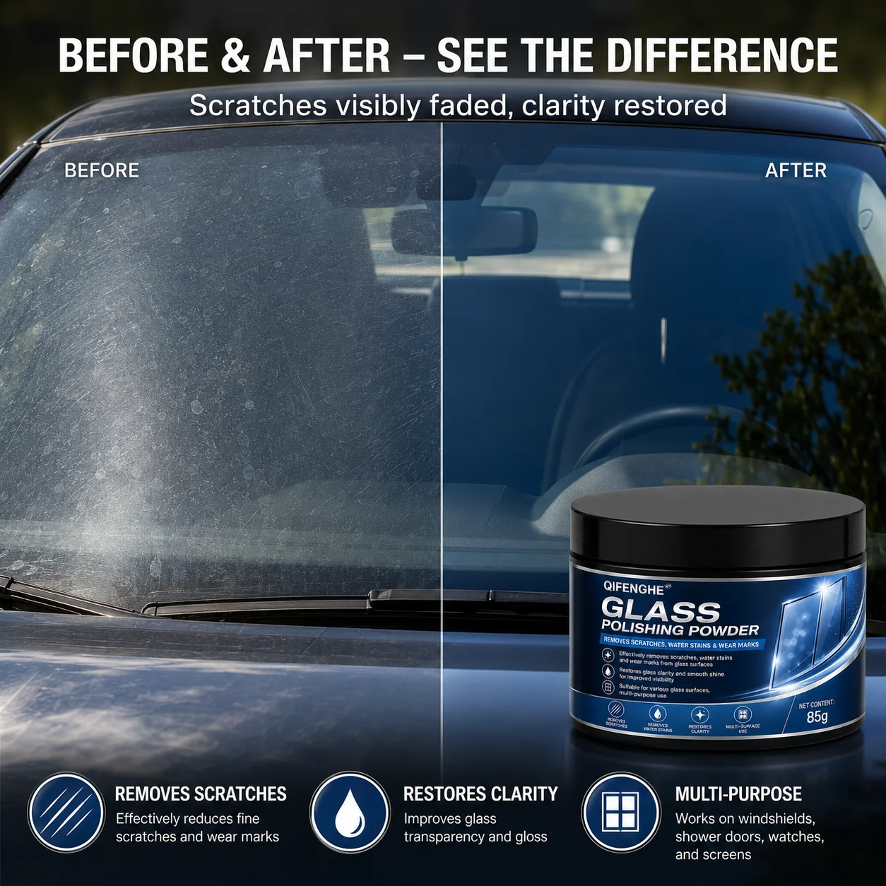 Glass Polishing Compound Powder Detergent Window Cleaner Glasses Scratch Remover Car Glass Cleaning Powder Safe Windshield