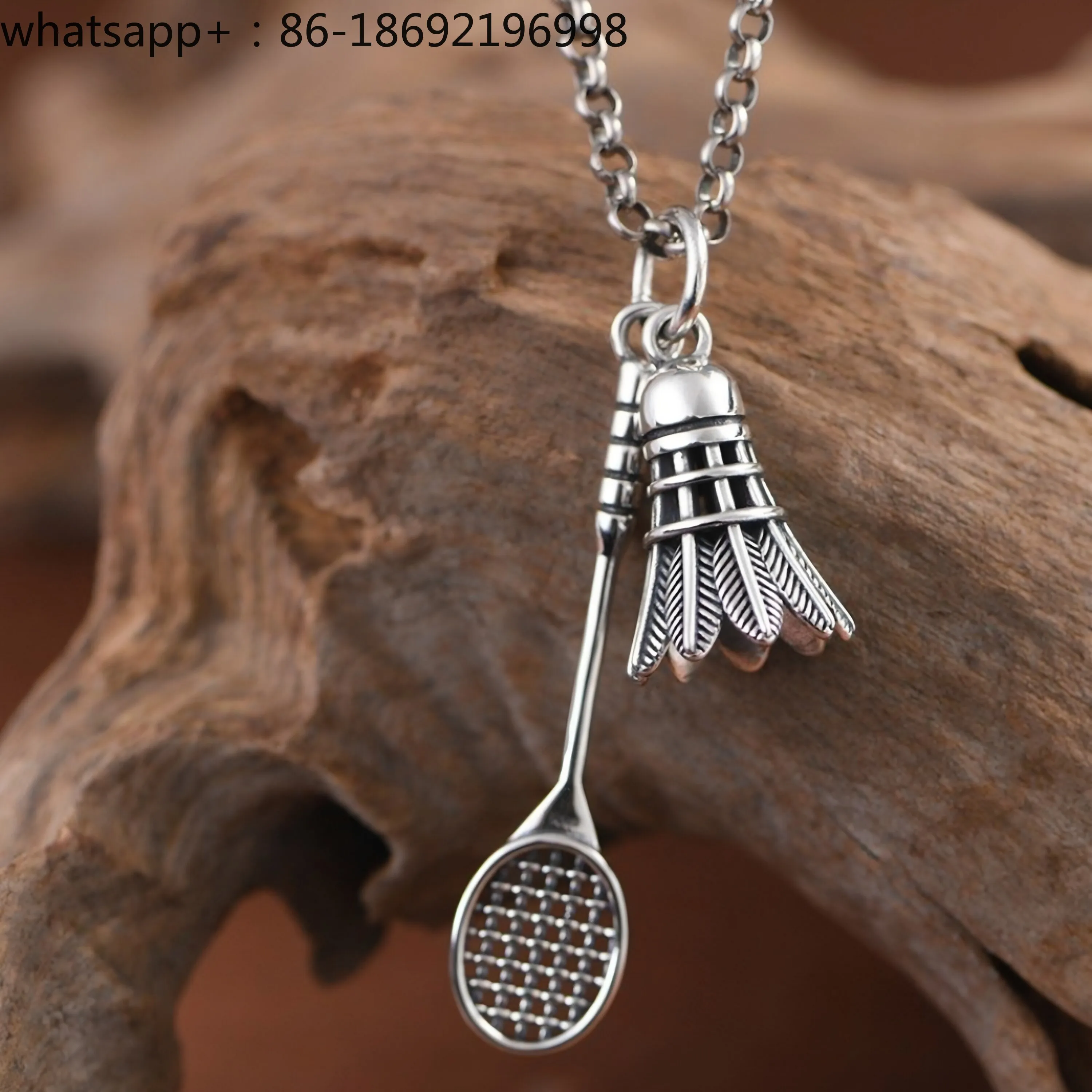 Sports Sterling Silver Pendant S925 Silver Retro Silver Badminton Pendant Racket Pendant