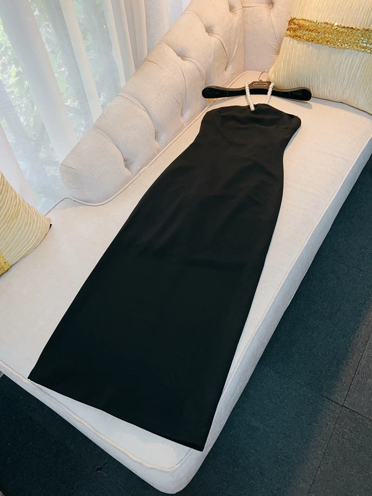 

Sexy Pearl Nelace Design Sensual Bla Dr Vintage Retro Year End Par Gown Wrap around Bodycon Long Knitted Gown