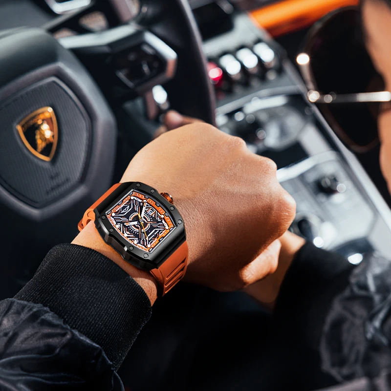 CERIEPON Men'S Watch Hollowed Out Wine Barrel Shaped Men's Mechanical Watch Fully Automatic Luminous