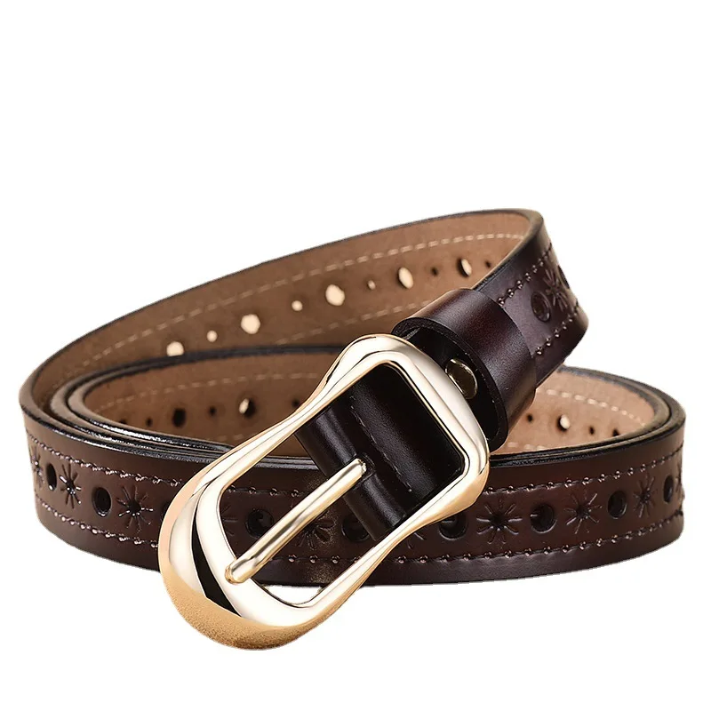 2pcs 105-115cm Real Cowhide White Belt Women Genuine Leather Hollow Factory Direct Supply Stock All match free  Jeans Skirt