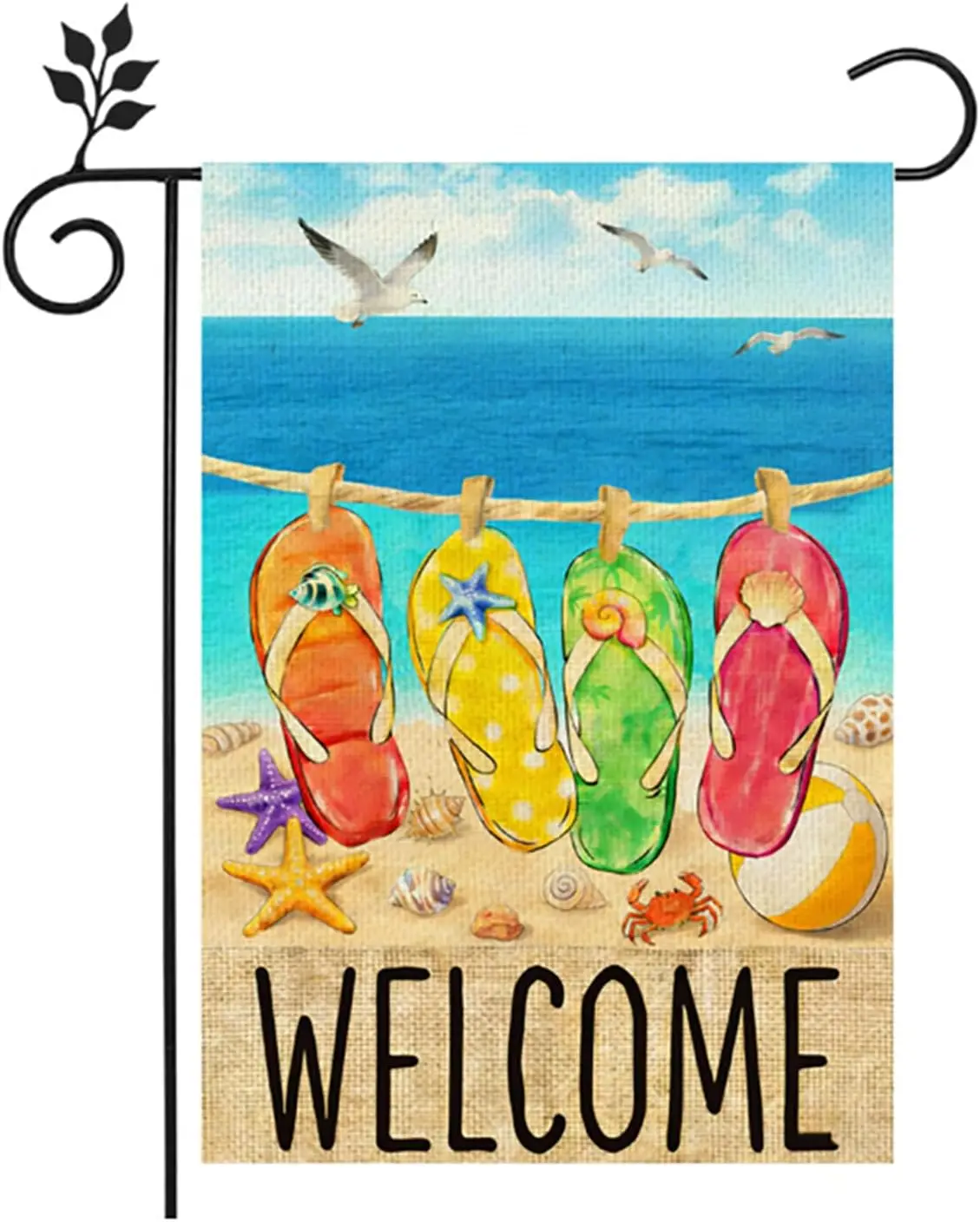 Welcome Summer Beach Flip-flop Garden Flag 12x18 Inch Double Sided Seasonal Outdoor Flag for Holiday Yard Decoration jjp