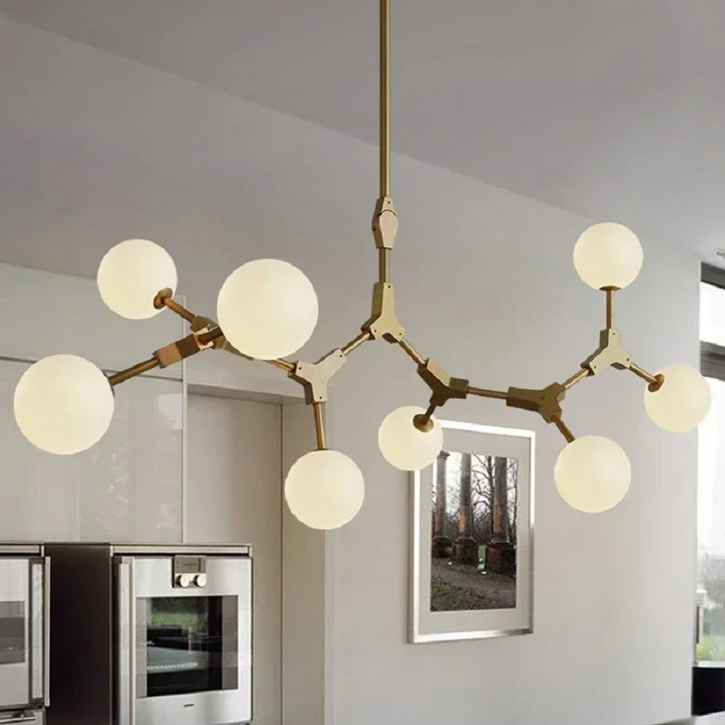 Nordic Molecular Pendant Lights LED Milky White Ball Hanglamp Lamps for Living Room Modern Minimalist Creative Glass Chandeliers