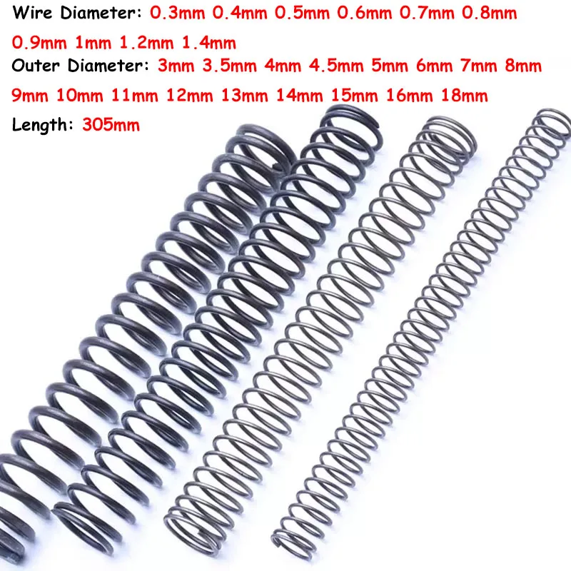 

305mm Length 65Mn Steel Compression Spring Wire Diameter 0.3-1.4mm Y Type Long Spring Outer Diameter 3-18mm Black Springs