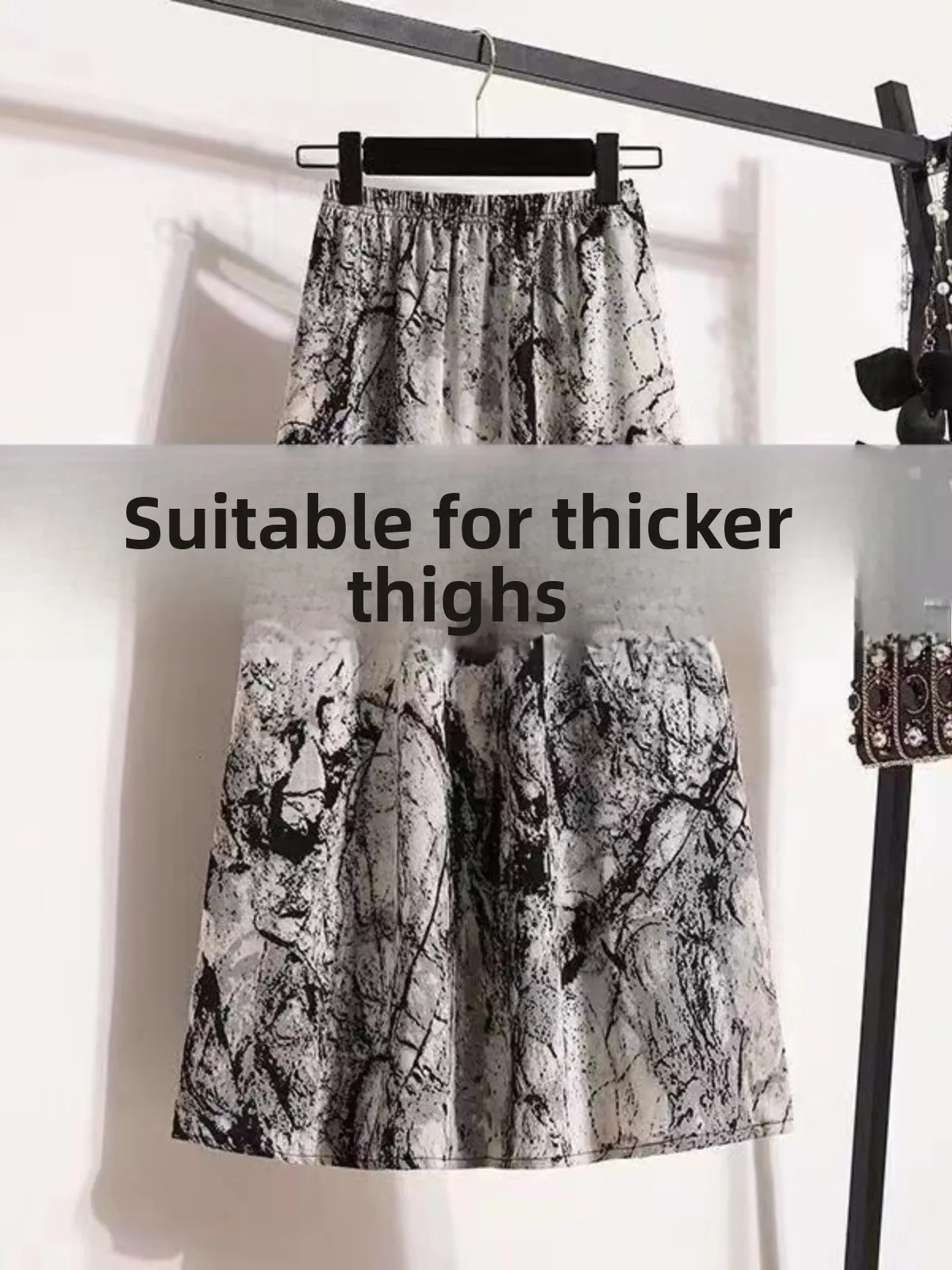 

Новая юбка миди в китайском стиле с эффектом водной росписи, больших размеров, летняя модная юбка А-силуэта, скрывающая живот, с завышенной талией, стройнящая фигуру