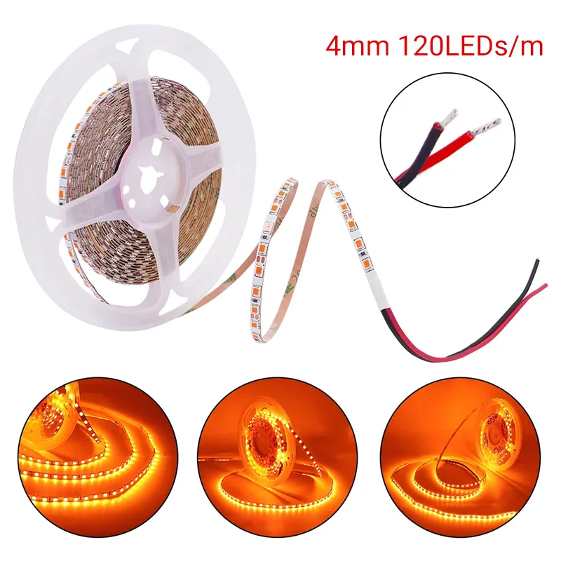 4mm Orange LED Strip Lights DC12V/24V 8mm 10mm 1800k 1900k 240leds/m 120leds/m Soft Flexible Tape Linear Ribbon 5m
